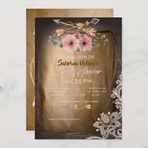Invitation BOHO Wild Roses Baby shower fille