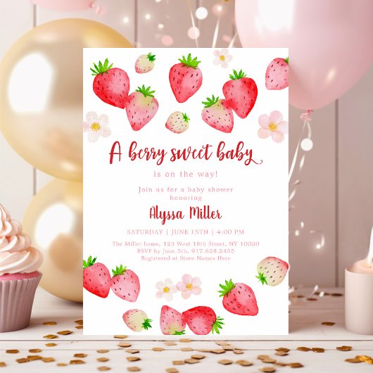 Invitation Boho Wild Strawberry Berry Baby shower doux