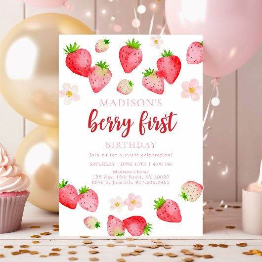Invitation Boho Wild Strawberry Berry Premier anniversaire