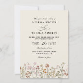 Invitation Boho Wildflower Beige Elegant QR Code Wedding (Devant)