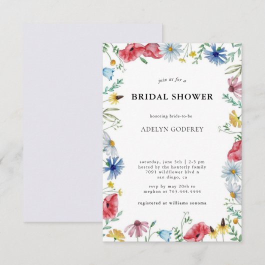 Invitation Boho Wildflower Bridal Shower (Devant / Derrière)