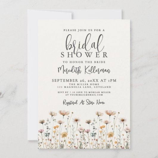 Invitation Boho Wildflower Bridal Shower (Devant)