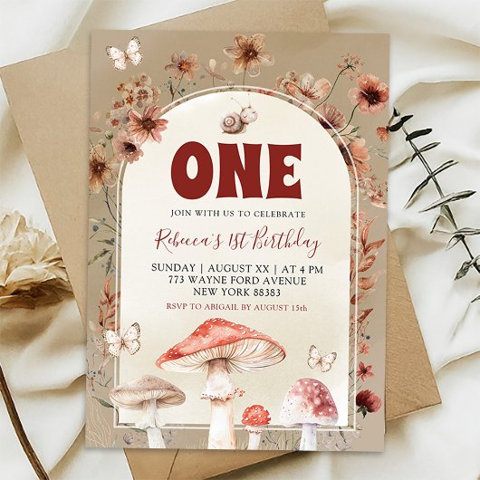 Invitation Boho Wildflower Escargot et Champignon Premier Ann
