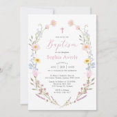Invitation Boho Wildflower Floral Girl Baptism (Devant)