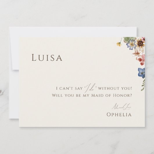 Invitation Boho Wildflower Garden | Beige Maid of Honor Card (Dos)
