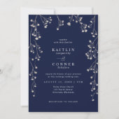 Invitation Boho Wildflower Navy Blue Baby's Breath Wedding (Devant)