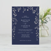 Invitation Boho Wildflower Navy Blue Baby's Breath Wedding (Debout devant)