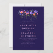 Invitation Boho Wildflower Navy Blue Pink Wedding QR Code (Devant)