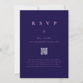 Invitation Boho Wildflower Navy Blue Pink Wedding QR Code (Dos)