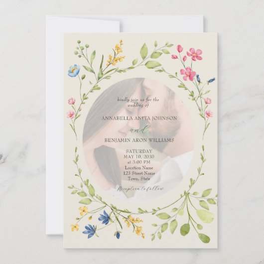 Invitation Boho Wildflower Photo Wedding (Devant)