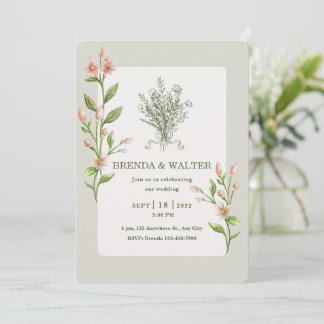 Invitation Boho Wildflower Watercolor Botanical Sage Wedding 