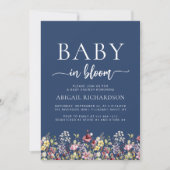 Invitation Boho Wildflowers Bleu Nuit Code QR Baby Shower (Devant)