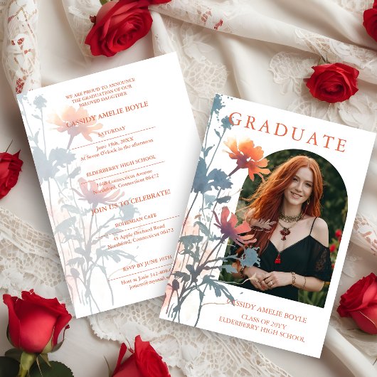 Invitation Boho Wildflowers Bunch Photo Modern Arch Photo