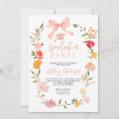 Invitation Boho Wildflowers Coquette Bow photo graduation (Devant)