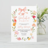 Invitation Boho Wildflowers Coquette Bow photo graduation (Debout devant)
