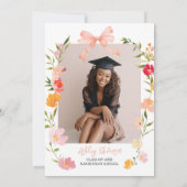 Invitation Boho Wildflowers Coquette Bow photo graduation (Dos)