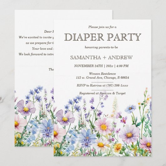 Invitation Boho Wildflowers Fête de Lange Modèle (Devant / Derrière)