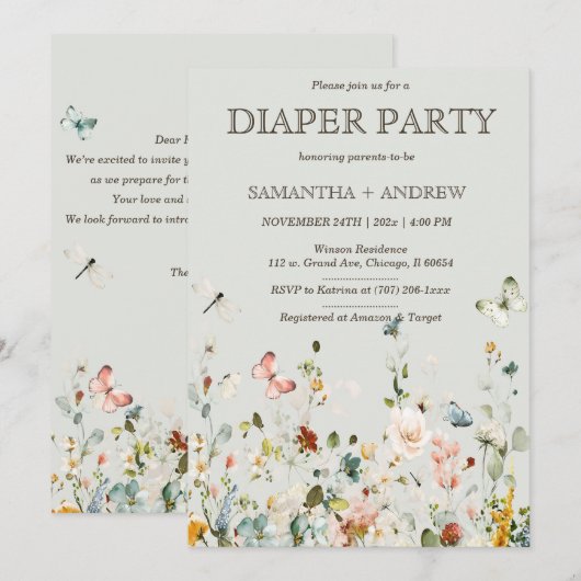 Invitation Boho Wildflowers Fête de Lange Modèle (Devant / Derrière)