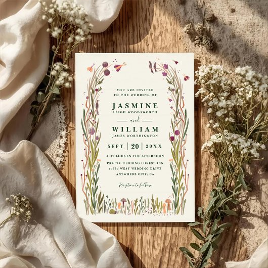 Invitation Boho Wildflowers Mushroom Magic QR Code Wedding