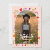 Invitation Boho wildflowers Pink Garden photos graduation (Devant)