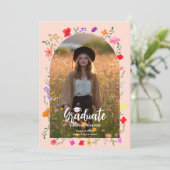Invitation Boho wildflowers Pink Garden photos graduation (Debout devant)