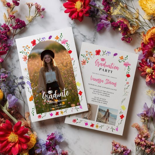 Invitation Boho wildflowers Spring Garden photos graduation