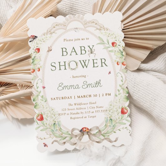 Invitation Boho Wildflowers Strawberry Baby Shower