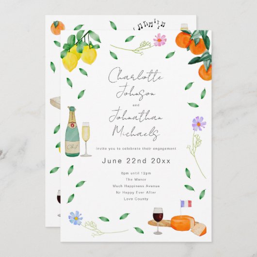 Invitation Boho Wine & Cheese Engagement Party (Devant / Derrière)