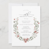 Invitation Boho Winter Greenery Red Floral 80e anniversaire (Devant)