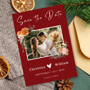 Invitation Boho Winter Holiday Mariage Bourgogne Enregistrer