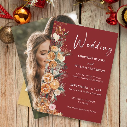 Invitation Boho Winter Holiday Mariage Bourgogne Photo