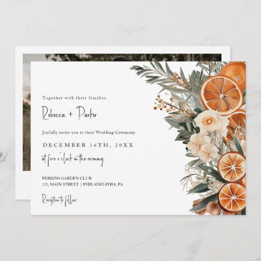Invitation Boho Winter Wedding Qr code RSVP horizontal (Devant / Derrière)