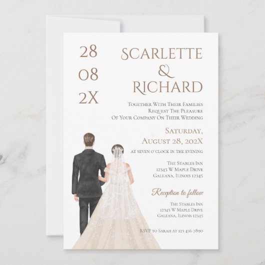 Invitation Boho with bride and groom wedding (Devant)