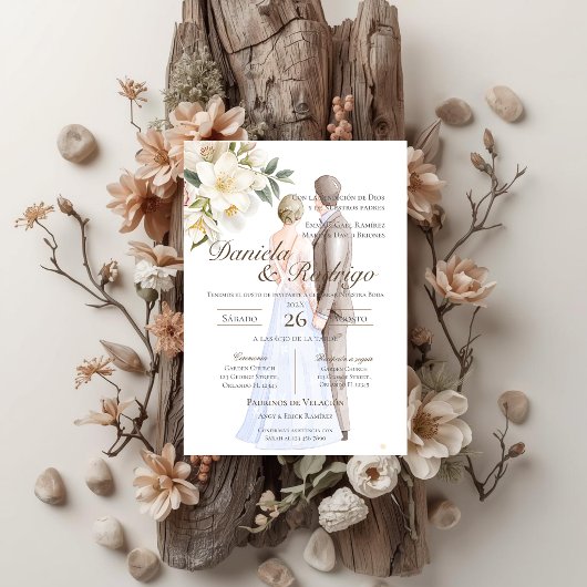 Invitation Boho with bride and groom wedding
