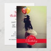 Invitation Boho Woman in Casquette Balloons 21e fête d'annive (Devant / Derrière)