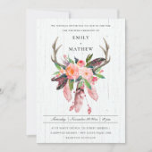 INVITATION BOHO WOOD BLUSH ANTLER DREAM CATCHER FLORE MARIAGE (Devant)
