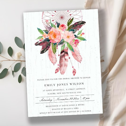 INVITATION BOHO WOOD BLUSH RÊVE CATCHER FÊTE DES MARIÉES FLOR