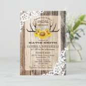 Invitation Boho Wood Sunflower Antlers Fête des mariées rusti (Debout devant)