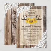 Invitation Boho Wood Sunflower Antlers Fête des mariées rusti (Devant / Derrière)
