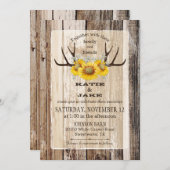 Invitation Boho Wood Sunflower Antlers Mariage rustique (Devant / Derrière)