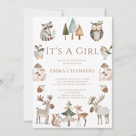 Invitation Boho Woodland Animals C'est un Baby shower de fill (Devant)