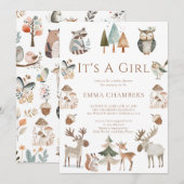 Invitation Boho Woodland Animals C'est un Baby shower de fill (Devant / Derrière)