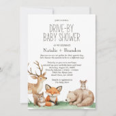 Invitation Boho Woodland Animals Drive-By Baby shower (Devant)