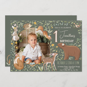 Invitation Boho Woodland Animaux 1er anniversaire