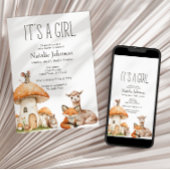 Invitation Boho Woodland Animaux Baby shower fille