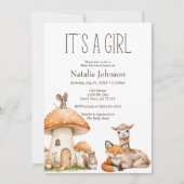 Invitation Boho Woodland Animaux Baby shower fille (Devant)