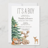 Invitation Boho Woodland Animaux Baby shower garçon (Devant)