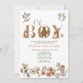 Invitation Boho Woodland Animaux Brown Oh Boy Baby shower (Devant)