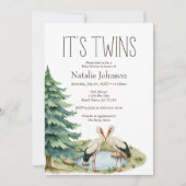 Invitation Boho Woodland Animaux Jumeaux Baby shower (Devant)