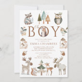 Invitation Boho Woodland Animaux Oh Boy Baby shower (Devant)